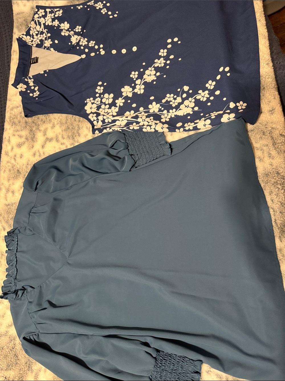 Women’s Blue Floral and Solid Two-Piece Shirt Set